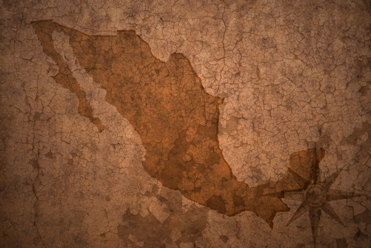 mexico map on a old vintage crack paper background