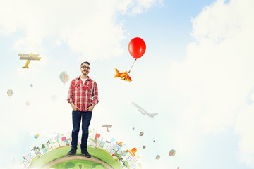 Handsome hipster guy . Mixed media