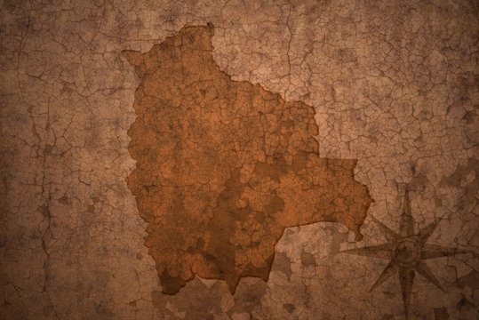 bolivia map on a old vintage crack paper background
