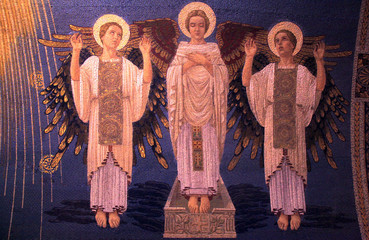 angels mosaic on the wall of church, Israel - 121990077