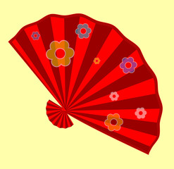 Red Flowers Folding Fan Design