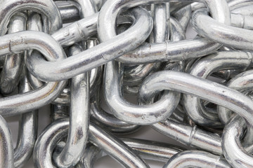 Silver shiny metal chain closeyp