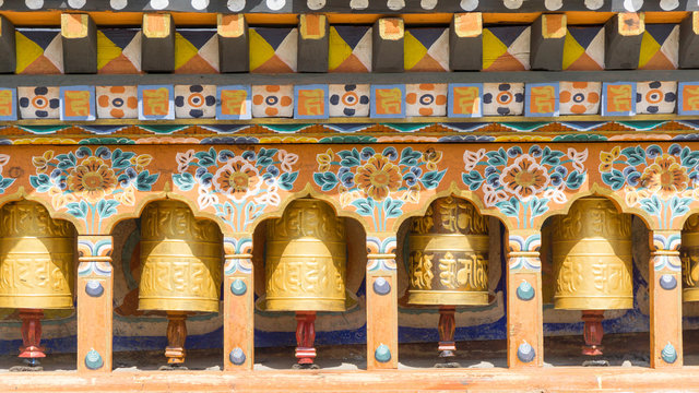 Religious Prayer Wheels In Bhutan