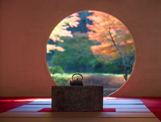 Japanese traditonal architecture and garden in beautiful autumn season..