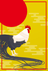 long tailed rooster on gold, a special natural monument of japan, new year card template