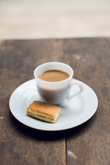 Cup of coffee with dessert Brown put on the table