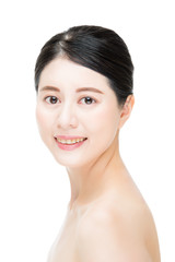 smile pretty asian woman with beauty makeup face, white backgrou