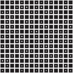 Geometric Abstract Seamless Pattern. Modern Ornament. Mosaic Black Squares with Different Small Shapes on White Background. Vector Texture. Ready Swatch Included in File