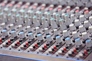 Mixer in a recording studio, close up