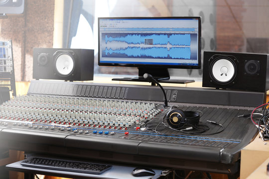 Sound engineer workplace in recording studio