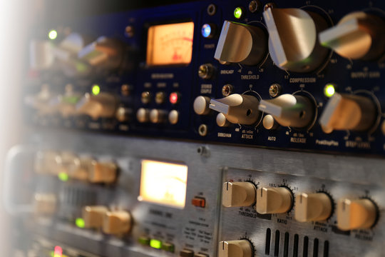 Mixer in a recording studio, close up