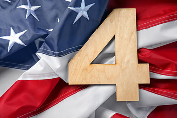 Independence day concept. American flag with number 4 closeup