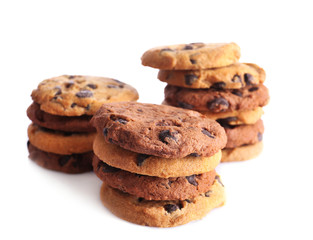 Fresh oat biscuits with chocolate isolated on white