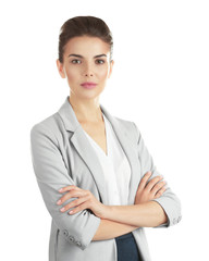 Beautiful businesswoman on white background