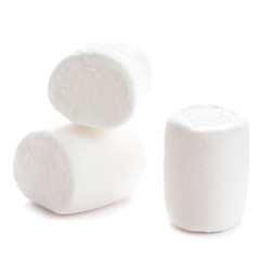 Fluffy white marshmallow macro isolated over white background. H