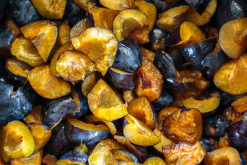 Plums sliced for jam or chutney