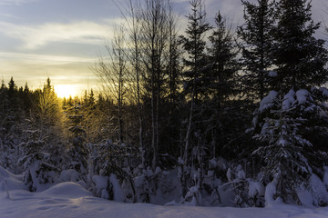 Sunset in Norwegian winter landscape