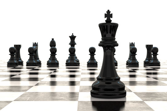 3d rendering chessmen on glossy chessboard