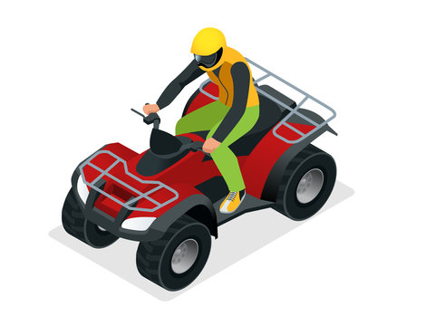 ATV rider in the action. Quad bike ATV isometric vector illustration. Motocross bike icon.