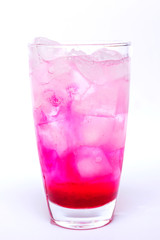 Red sweet soda drink with ice isolated on white background
