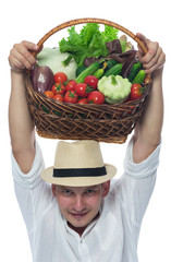 farmer in the harvest in a basket on her head