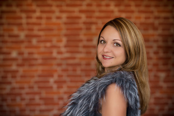 woman mature face and fur collar