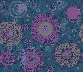 Vector seamless pattern with graphic doodle suns