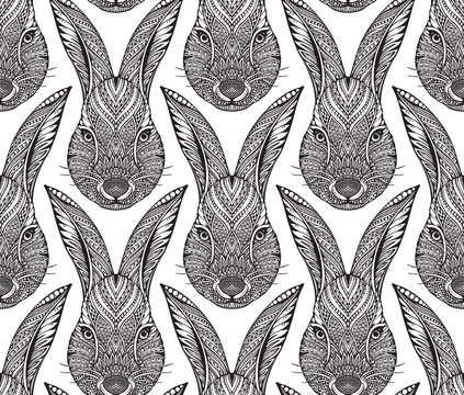 Seamless pattern with head of rabbit