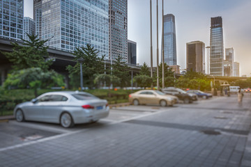 parking space front of modern office building in China.