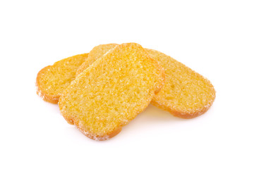 crispy butter bread with sugar on white background