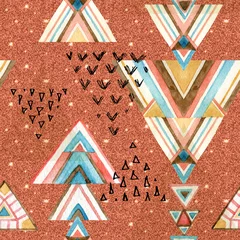 Deurstickers Abstract watercolor and glitter textured ethnic seamless pattern. © Tanya Syrytsyna