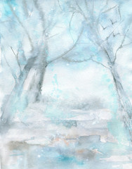 Landscape winter. hand painted watercolor. - 122011401