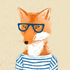 Fotobehang Hand drawn dressed up fox in hipster style © Marina Gorskaya
