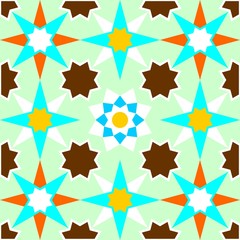 Imitation tiles, Arabic and Oriental stained glass star with geometric shapes and polygons and colorful green yellow and golden