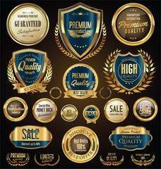 Golden sale shields laurel wreaths and badges collection