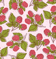 Colorful raspberries vector seamless pattern