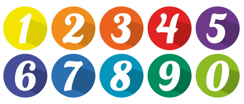 Zahlen von 0 bis 9 farbige Kreise