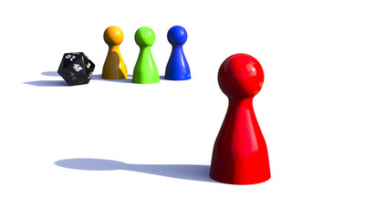 plastic pawns in various colors 3d illustration