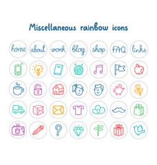 Miscellaneous doodle icons color on white