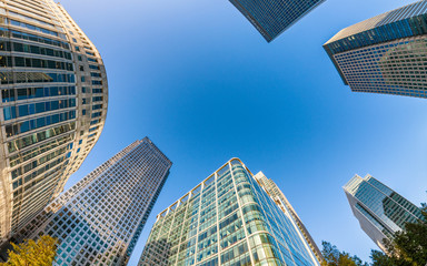 Obraz na płótnie Canvas Upward view of City of London corporate buildings, UK