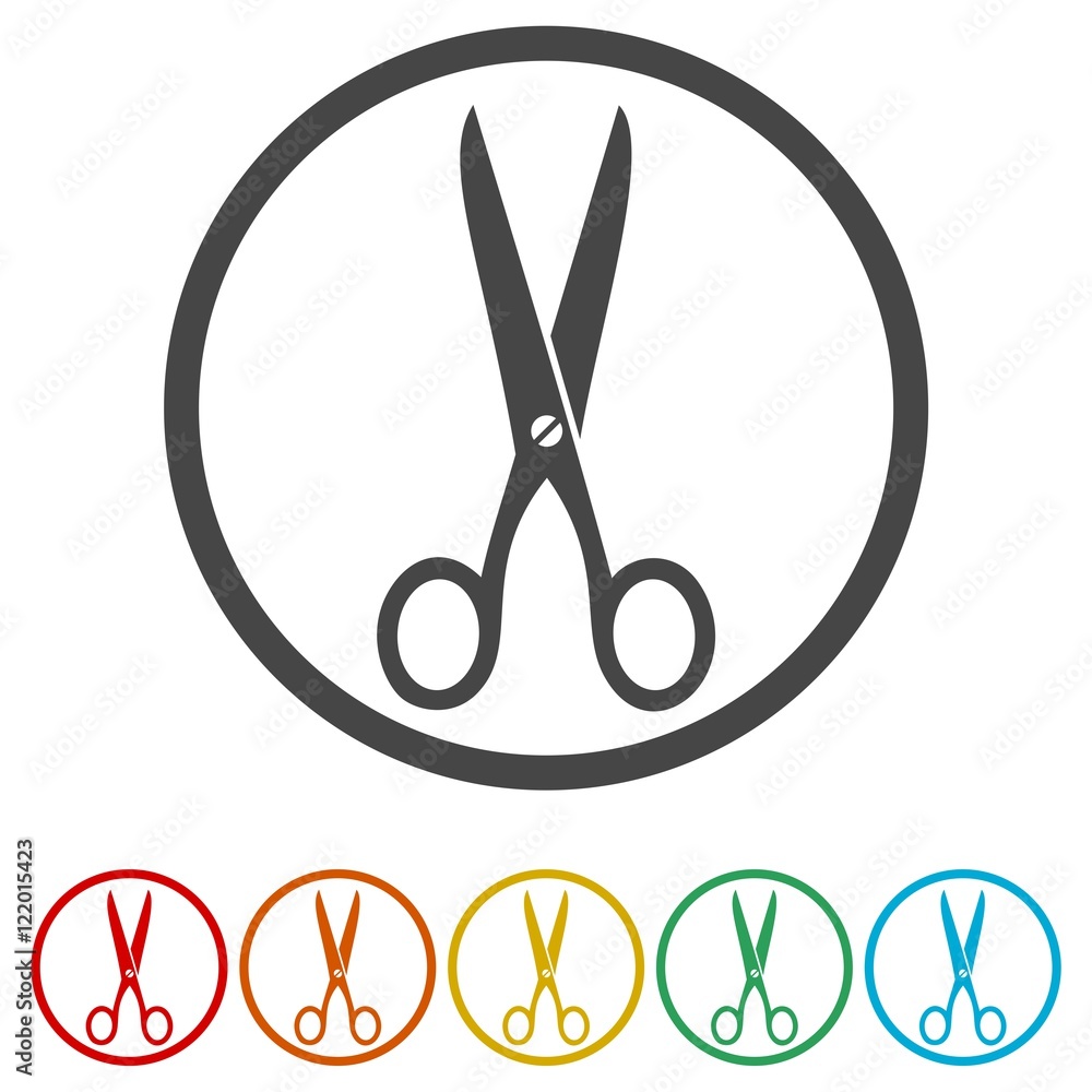 Poster scissors icon sign. scissors icon flat design