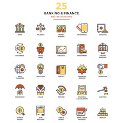 Modern Flat Line Color Icons- Banking and Finance