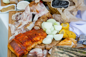 Meat, bread and snacks