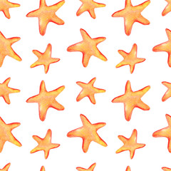 Fototapeta na wymiar Seamless watercolor pattern with marine starfishes. Can be used for fabric, wallpaper, background