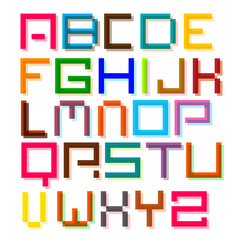 Font. Colorful Pixel Retro Digital Vector Alphabet Letters Set.