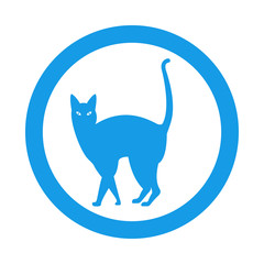 Icono plano gato andando en circulo color azul