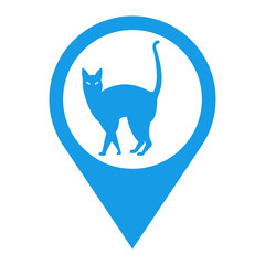 Icono plano localizacion gato andando azul