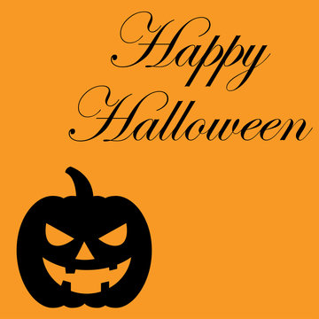 Icono plano texto Happy Halloween con calabaza