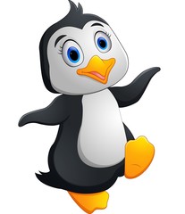 Cute penguin cartoon waving