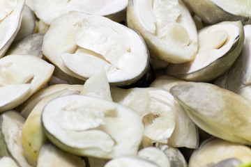 Fresh straw mushrooms cutting get ready for cooking.